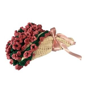 Crochet 3D Pink Flower Bouquet Blanket - 50” Round Floral Throw Cottagecore Gift